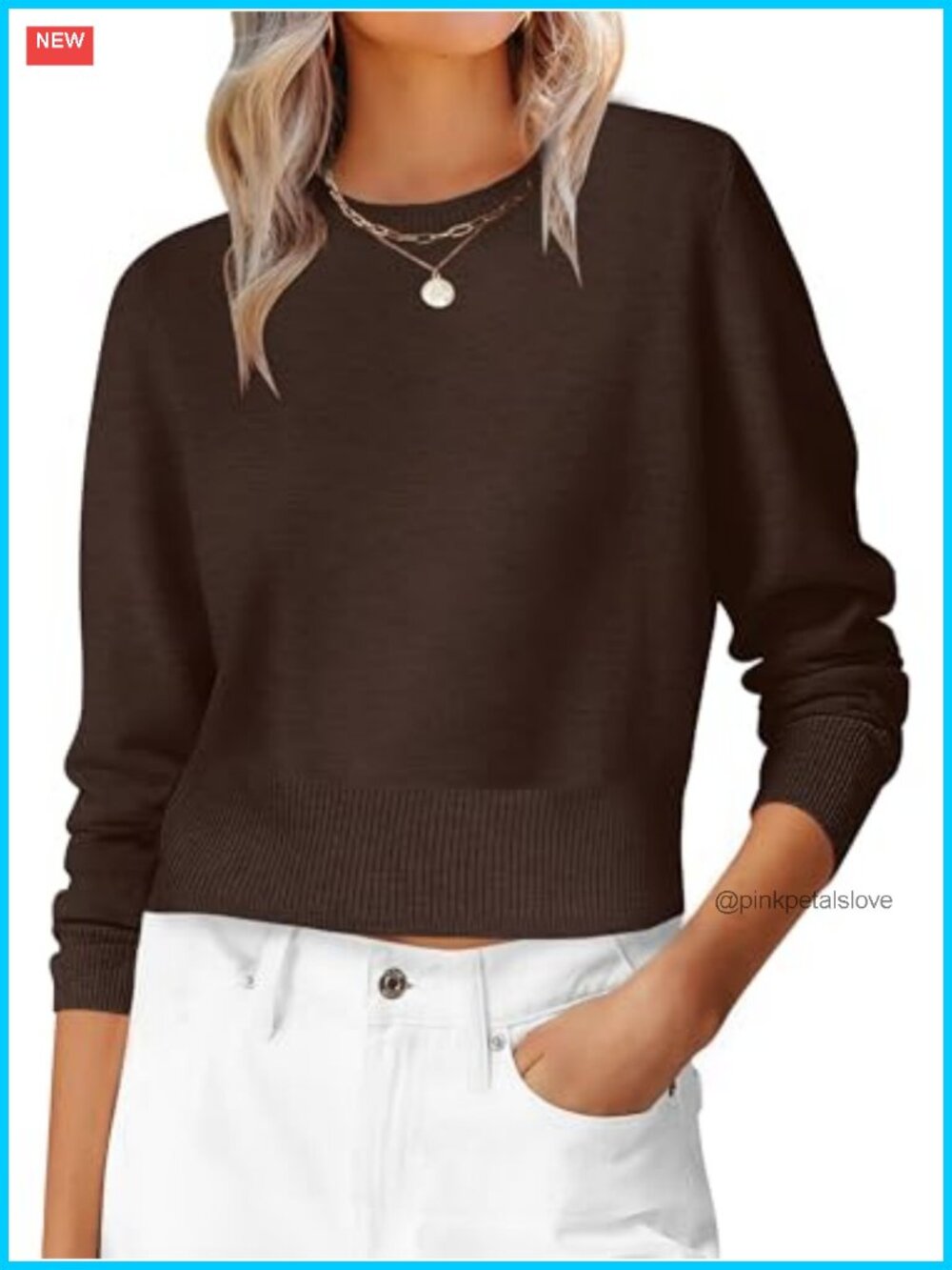 Women's Long Sleeve Crew Neck Cropped Sweater Ribbed Knit Fall Top